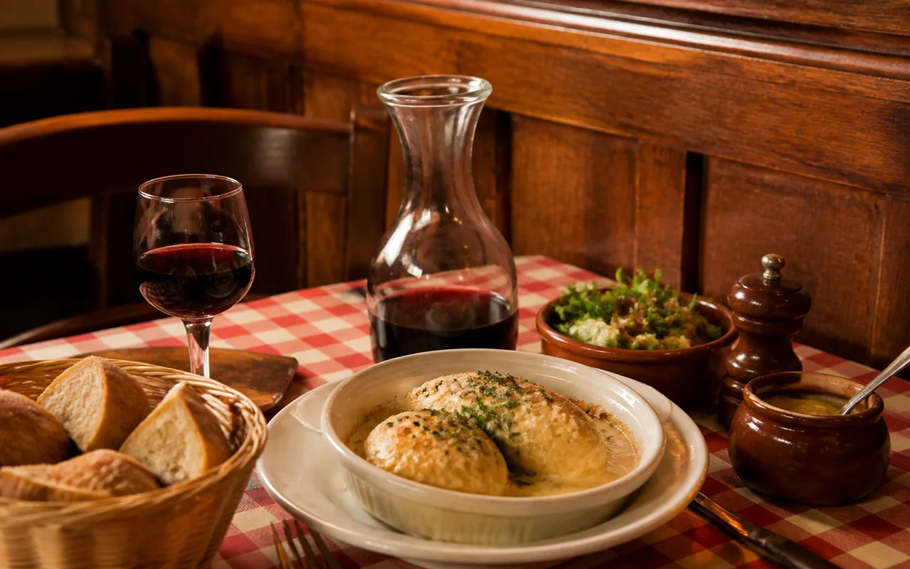Table conviviale dans l’esprit d’un bouchon lyonnais