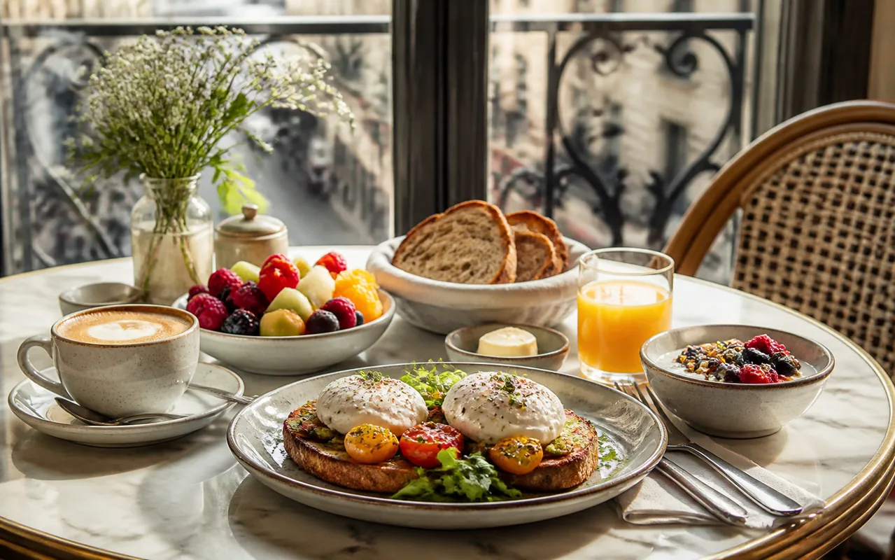 Brunch généreux dans un café lumineux
